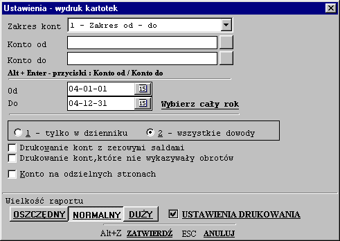 6.2 Kartoteki konta Pozwala wybrać zakres dat lub jednym przyciskiem cały rok Można dokonać wyboru czy