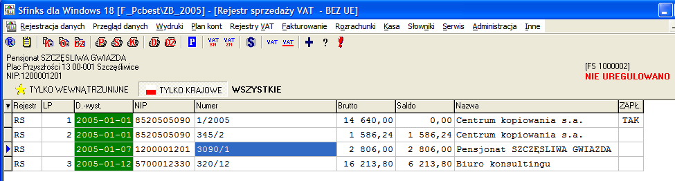 8. REJESTRY VAT By korzystać z możliwości oferowanych przez system w zakresie rejestrów VAT należy najpierw wprowadzić do programu nasz podział na rejestry częściowe VAT, nawet jeżeli będziemy