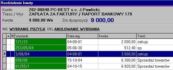 W przypadku zbilansowania zaznaczonych przez nas pozycji zostaniemy poproszeni o wybranie jednego z wyróżników, które znajdują się na zaznaczonych pozycjach.