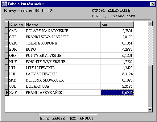 12.2 Aktualne kursy walut Kursy walut pomogą nam w ustrzeżeniu się manualnych błędów podczas wprowadzania dokumentów z obrotami dewizowymi.