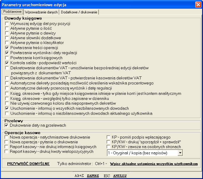 14.5 Parametry uruchomieniowe Wiele ze sposobów, w jakich działa program można zmienić indywidualnie dla każdego operatora.