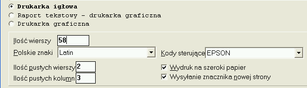 Lokalizacja - tu wybieramy drukarkę dla tego raportu. Pokażą nam się wszystkie dostępne drukarki. Jeżeli lista będzie pusta, oznacza to że nie zainstalowano żadnej drukarki w systemie Windows.