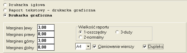 Ten rodzaj wydruków jest przeznaczony dla drukarek pracujących w środowisku Windows. Ilość wierszy - po tylu wierszach program będzie zmieniał stronę. Margines (.