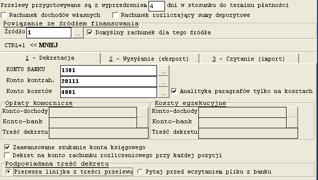 W menu podręcznym podczas rejestracji danych znajdziemy czynność Banki -> odczyt pliku z banku. W słowniku banków (Słowniki -> nasze banki) należy przypisać odpowiedni standard do konkretnego banku.