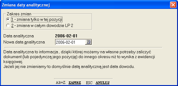 4.1.7 Data analityczna Oprócz dat wprowadzanych w nagłówku dokumentu w systemie można również przetwarzać datę analityczną.