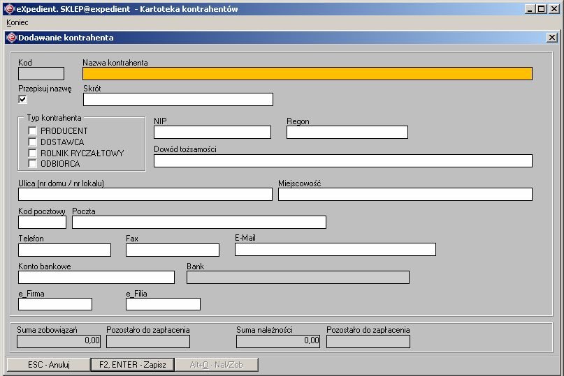 Instrukcja expedient_ms.doc 109/203 Rysunek 3.14. Okno z listą kontrahentów z zaznaczonym przyciskiem słuŝącym do dodania nowego kontrahenta do kartoteki. Rysunek 3.15.