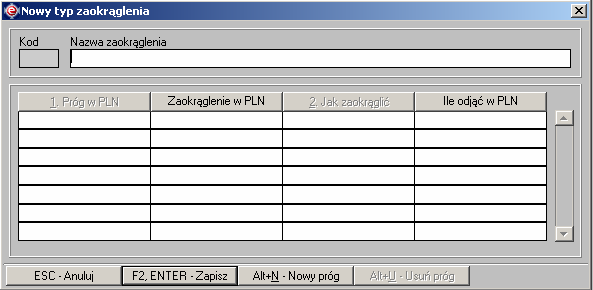 Instrukcja expedient_ms.doc 117/203 W celu zdefiniowania takiego typu zaokrągleń, jaki spełniać będzie warunki załoŝone w przykładzie naleŝy wykonać kolejno następujące czynności. 1. Kliknąć pozycję menu Słowniki->Typy zaokrągleń.