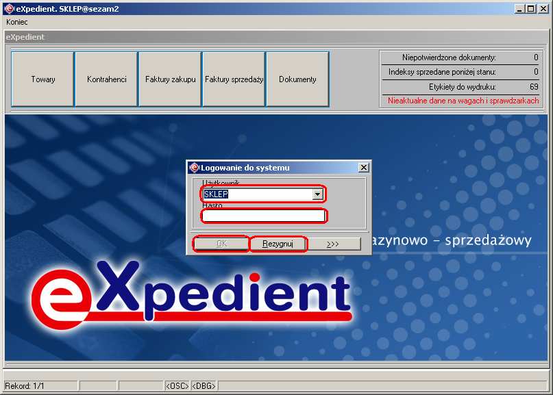 Instrukcja expedient_ms.doc 12/203 Rysunek 2.9 Formularz logowania uŝytkownika do systemu expedient. Rysunek 2.10 Formularz logowania wybór uŝytkownika z listy.