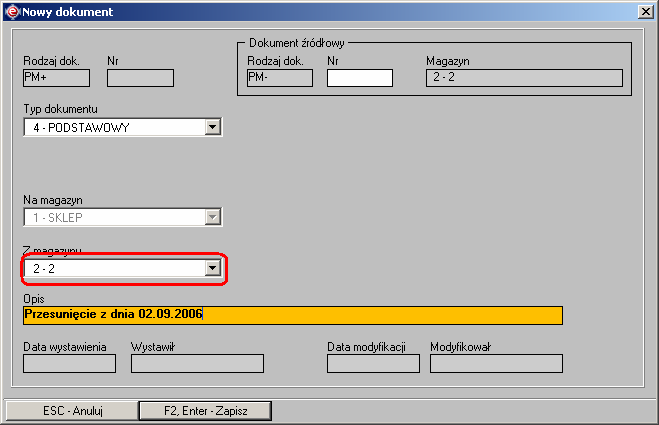 Instrukcja expedient_ms.doc 145/203 Rysunek 3.79. Wygląd formularza wprowadzania danych dla dokumentu PM+.