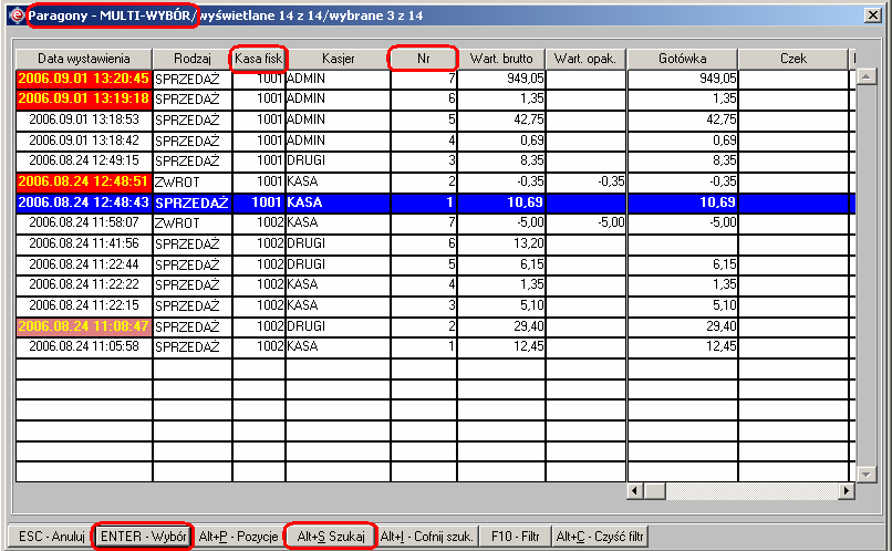 Instrukcja expedient_ms.doc 155/203 Rysunek 3.99. Okno z listą faktur sprzedaŝy. Na rysunku zaznaczono przycisk tworzenia nowej faktury do paragonu. Rysunek 3.100.