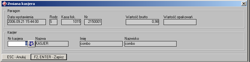 Instrukcja expedient_ms.doc 61/203 Rysunek 2.84. Okno buforu kas fiskalnych z dwoma paragonami z numerek kasjera nie mającego odpowiednika w systemie.