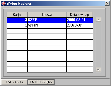 Instrukcja expedient_ms.doc 79/203 Rysunek 2.118 Okno Raporty kasjerów. Przyciski okna Raporty kasjerów Zamknij Kliknięcie tego przycisku zamyka okno.