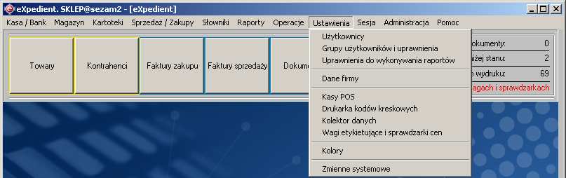 Instrukcja expedient_ms.doc 83/203 Rysunek 2.127. Wygląd menu Ustawienia. 2.5.7.1. Menu Ustawienia > UŜytkownicy.