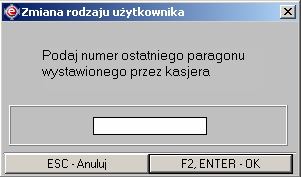 Instrukcja expedient_ms.doc 84/203 Zmień hasło na kasie, który słuŝy do wyświetlenia okna zmiany hasła, którym dany uŝytkownik posługuje się na stanowisku kasowym. Rysunek 2.129.