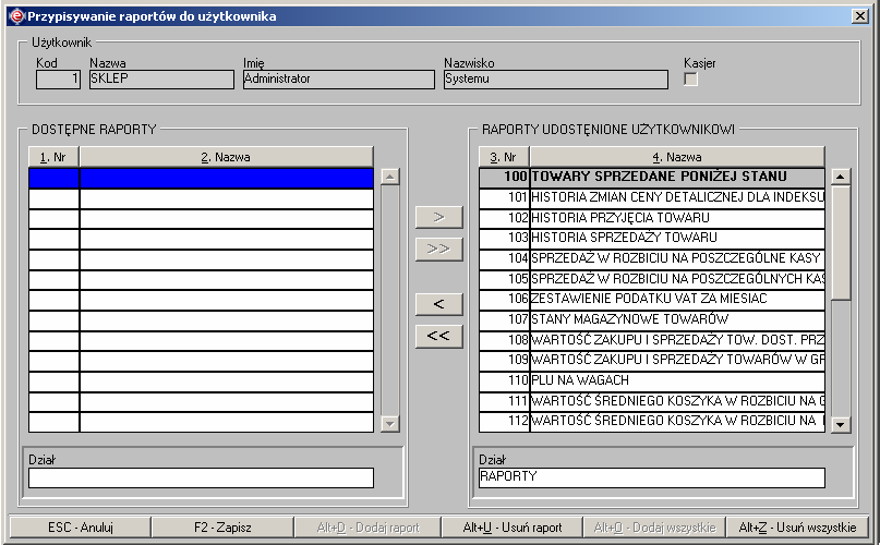 Instrukcja expedient_ms.doc 88/203 Rysunek 2.135. Okna z listą raportów wraz z uŝytkownikami uprawnionymi do ich wykonywania. Rysunek 2.136.