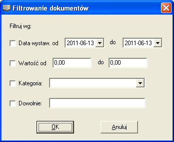 j 7.1.7. Filtrowanie listy dokumentów PZ. Filtrowanie listy dokumentów PZ można przeprowadzić według trzech kryteriów, tj. daty wystawienia, wartości oraz dowolnego ciągu znaków.