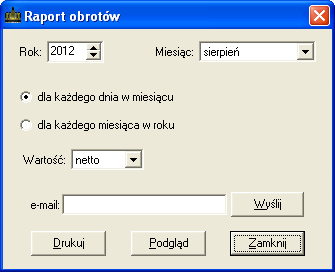 j 9.7. ZESTAWIENIE OBROTÓW Zestawienie obrotów jest następnym graficznym raportem w programie. Po wybraniu tej funkcji zostaje wyświetlone okienko (Rys.