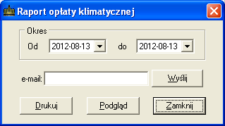 9.10. RAPORT OPŁATY KLIMATYCZNEJ Raport opłaty klimatycznej umożliwia obliczenie łącznej kwoty tej opłaty zebranej od osób przebywających w obiekcie w dowolnym okresie czasu.