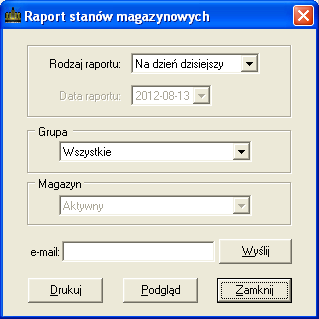 j 9.13. RAPORT STANÓW MAGAZYNOWYCH Raport stanów magazynowych pozwala na wydruk listy towarów wraz z ilościami i jednostkami miary, bez rozbicia na różne ceny zakupu.