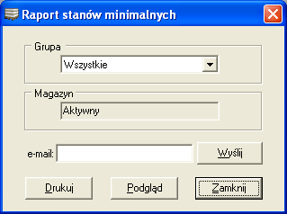 9.14. RAPORT STANÓW MINIMALNYCH Raport stanów minimalnych umożliwia wydruk listy towarów, których stan magazynowy jest niższy niż określony dla nich stan minimalny.