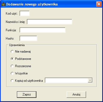 użytkownika do listy oraz nadanie mu uprawnień w zależności od wybranego ustawienia. System haseł w programie zabezpiecza przed dostępem do niego osób niepowołanych. Rys. 100.