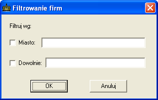 Rys. 7. Okno filtrowania kartoteki firm. 5.1.9. Sortowanie kartoteki firm. Funkcja sortowania służy do wyświetlenia kartoteki według określonej kolejności.