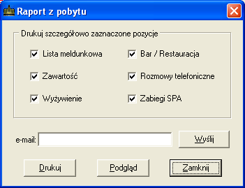 Rys. 32. Drukowanie raportu z pobytu. 5.4.13. Filtrowanie listy pobytów. Filtrowanie listy pobytów można przeprowadzić według trzech kryteriów, tj.