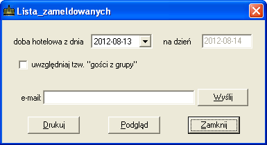 j Rys. 35. Wydruk listy zameldowanych gości. 5.8. DEPOZYTY Kartoteka depozytów pozwala na zarządzanie depozytami składanymi przez gości hotelowych.