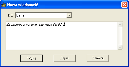 osoby (z wyjątkiem nadawcy). W takim przypadku, następna logująca się do programu osoba od razu otrzyma wiadomość. Następną możliwością jest wysłanie wiadomości do wszystkich użytkowników programu.