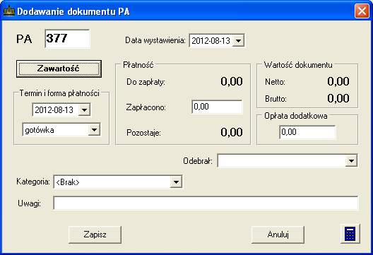 6.4.1. Wypisywanie nowego paragonu. SOHO System Obsługi Hotelu Funkcja pozwala na wystawienie paragonu dla klienta i jest dostępna także bezpośrednio z okna głównego programu.