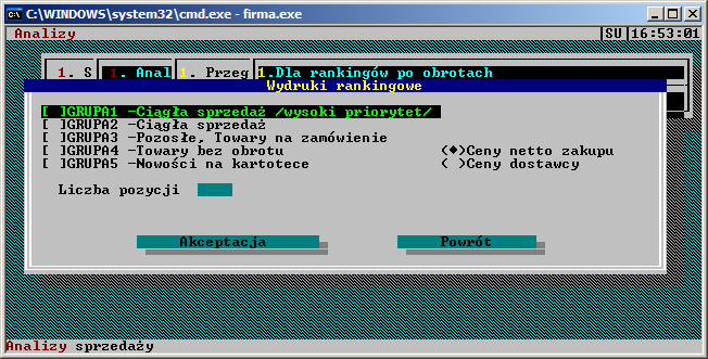 Aktualizacja rankingowa Tak zdefiniowane grupy nie będą jednak automatycznie aktualizowane, aktualizację naleŝy przeprowadzić samemu, uaktywniając opcję 1.Analiza rankingowa towarów -> 4.
