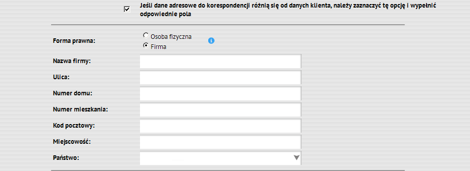 Praca z aplikacją ICF Pierwsze uruchomienie aplikacji Oświadczenie: rezydent / nierezydent RP, Forma prawna (osoba fizyczna lub firma), Skrócona nazwa firmy/instytucji, Pełna nazwa firmy/instytucji