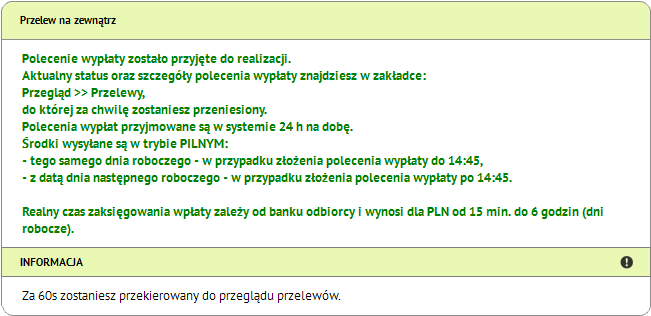 Przelewy Wypłata W polu waluta należy wybrać odpowiedni typ waluty, a reszta danych zostanie automatycznie uzupełniona lub podpowiedziana przez System.