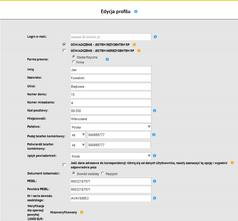 Moje Dane Profil Moje Dane Profil Wywołanie: Moje Dane Profil Po wyborze polecenia pojawia się formularz z