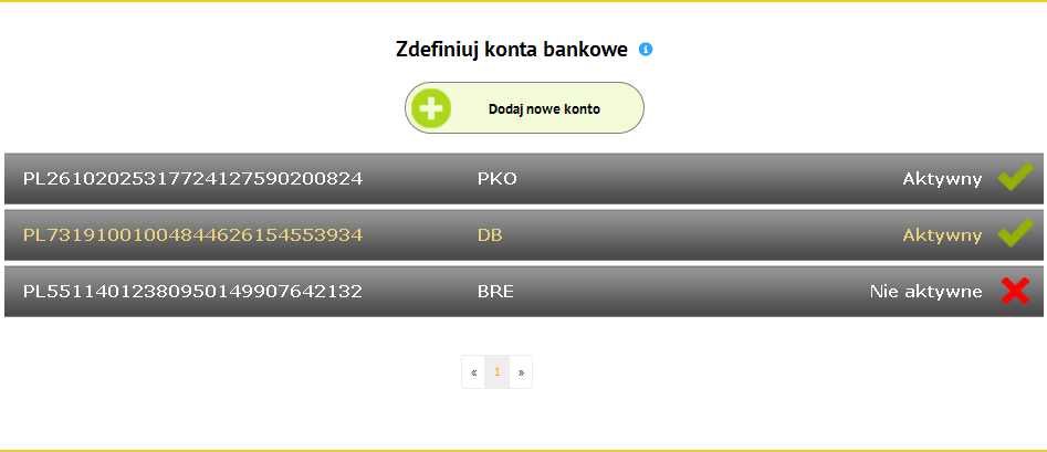 Moje Dane Konta bankowe Wychodzące konto obce wychodzące, które służy jedynie do wypłat środków z serwisu, prowadzone w walucie przelewu (PLN, CHF, EUR, USD, GBP).