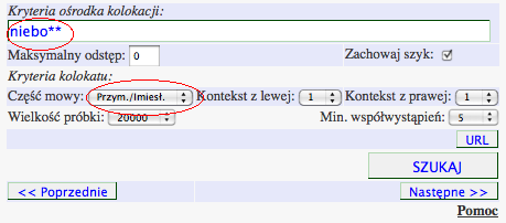 Rozdział 14. Wyszukiwarka PELCRA dla danych NKJP 267 Rysunek 14.13. Wyniki w formacie arkusza kalkulacyjnego Excel (XML) Rysunek 14.14. Zapytanie o ośrodek kolokacji Po kliknięciu przycisku Szukaj należy odczekać kilkanaście sekund.