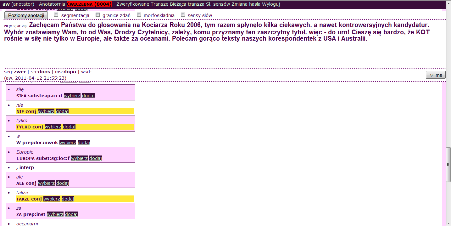 Rozdział 6. Anotacja morfoskładniowa 83 Rysunek 6.1. Widok akapitów w transzy Rysunek 6.2.