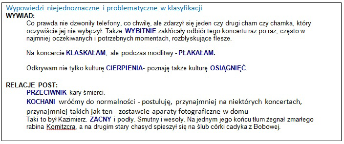 Krzysztof Tomanek Analiza sentymentu metoda analizy danych jakościowych. Przykład zastosowania oraz ewaluacja słownika RID i metody klasyfikacji Bayesa w analizie danych jakościowych Tabela 3.