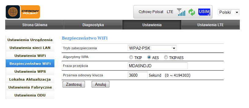 - zmiana widoczności sieci Wi-Fi - izolacja AP - szerokości pasma pracy Wi- Fi Bezpieczeństwo Wi-Fi W