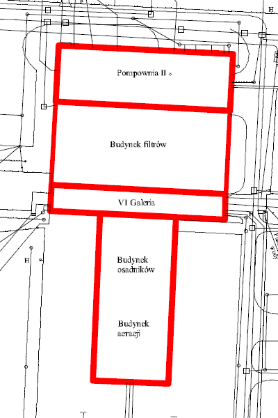 Pompownia II zespolona z budynkami stacji trafo.