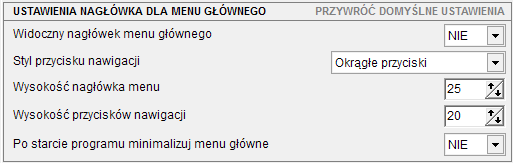 Sama konfiguracja każdego menu podzielona została na 4 elementy: Nagłówek: pozwala na dostosowanie nagłówka całego menu, Przyciski: umożliwia zmianę wyświetlania każdego przycisku, Tekst: pozwala