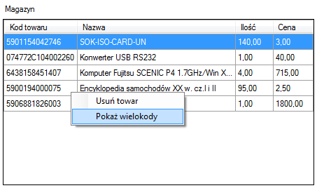 Strona25 Na zakładce Bazy/Dokumenty wyświetla się lista baz towarowych i dokumentów pobranych z programu magazynowego lub zaimportowanych z pliku tekstowego.