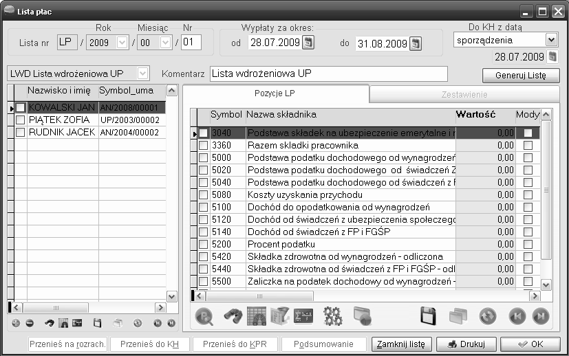 Jeżeli rozpoczynamy pracę z programem w ciągu roku kalendarzowego albo przyjmujemy pracownika w ciągu roku to listy te umożliwią kompleksową obsługę deklaracji podatkowych i pozwolą na zliczenie