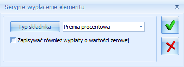 Zaznaczenie parametru zapisywać również wypłaty o wartości zerowej pozwoli zapisać na liście płac dodatki z wartością 0,00zł. Pole Typ składnika musi być wypełnione.