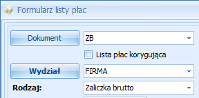 Udzielenie zaliczki brutto/netto: Należy z menu Płace i Kadry wybrać Listy płac, następnie klawiszem INS lub ikoną otworzyć nowy formularz listy płac, Wybrać symbol listy.