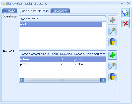 Operatorzy i płatności: Rys. Stanowisko sprzedaży mobilnej. Operatorzy i płatności. Operatorzy w tym miejscu należy przypisać do stanowiska wybranego Operatora.