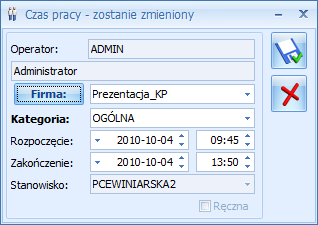 Rys. Formularz sesji czasu pracy 5.2.2.3 Grupy Atrybutów Jest to lista wyświetlająca zdefiniowane grupy atrybutów.