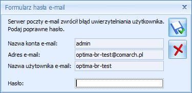 Rys. Formularz do wpisania poprawnego hasła Ponadto zakładka jest obsługiwana przez standardowe przyciski: Zapisz zmiany umożliwia zapisanie wprowadzonych zmian Zamknij umożliwia zamknięcie okna 3.