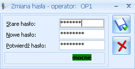 Rys. Zmiana hasła operatora Dodatkowo podczas zmiany hasła specjalny pasek informuje o sile wprowadzonego hasła. Zmiana hasła możliwa jest również z menu System/ Zmiana hasła.