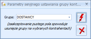 Rys. Parametry seryjnego ustawiania kategorii kontrahentów Ustaw konto przychodu/rozchodu zaznaczenie wybranych parametrów pozwala na przypisanie nowego lub zmianę dotychczasowego konta